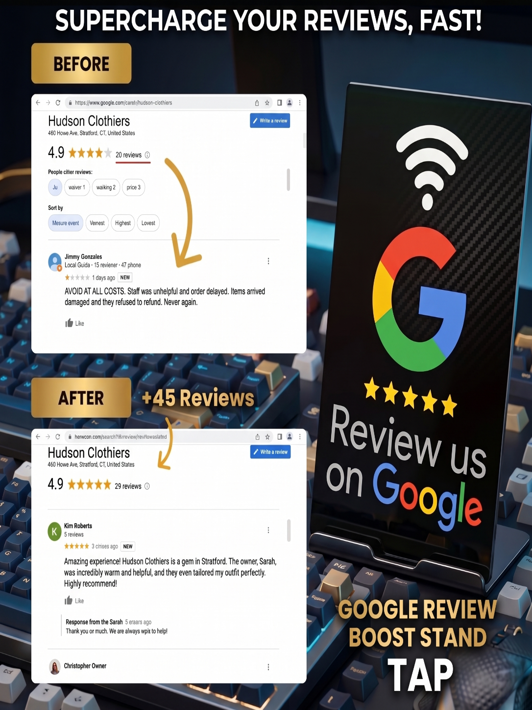 Borne NFC Tapzilla Google Review – Obtenez des avis 5 étoiles en 3 secondes